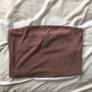 pink & silver striped cropped tube top